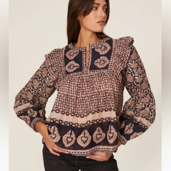 SEA NEW YORK Margo Border Quilted Sleeve Top Size Medium - Picture 1 of 8